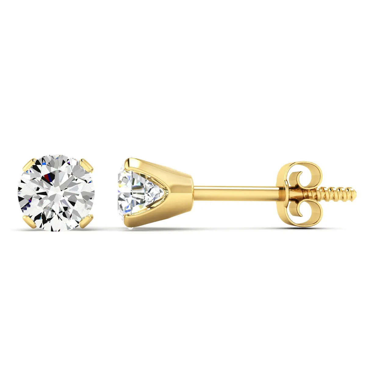 1 Carat Moissanite Screw Back Stud Earrings In 14K Yellow Gold