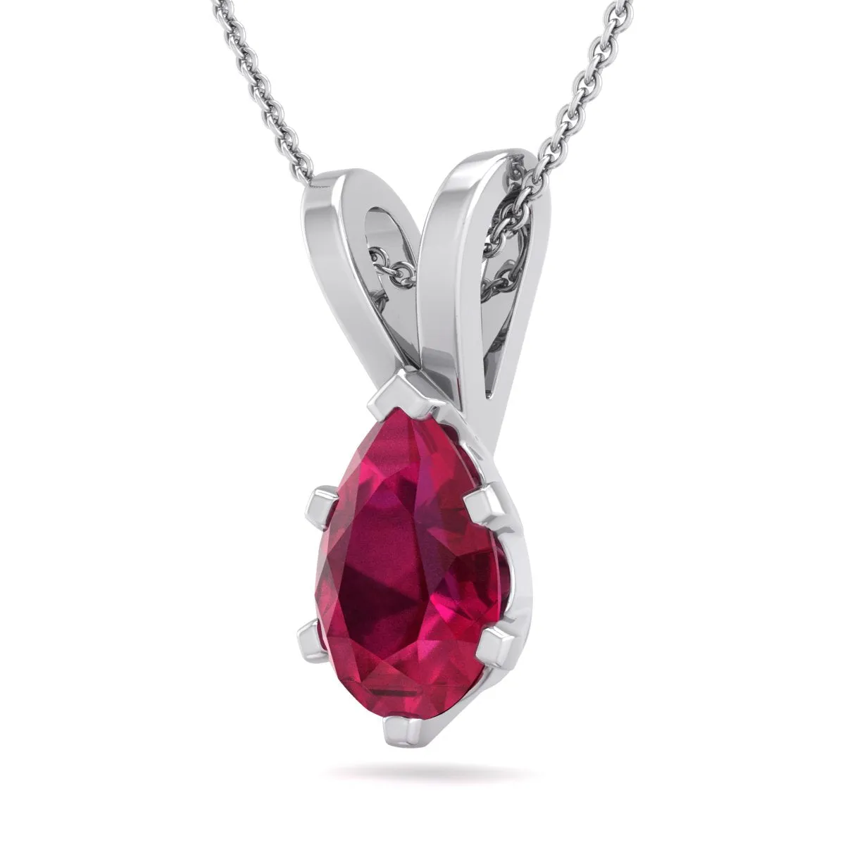 1 Carat Pear Shape Ruby Necklace In Sterling Silver, 18 Inches