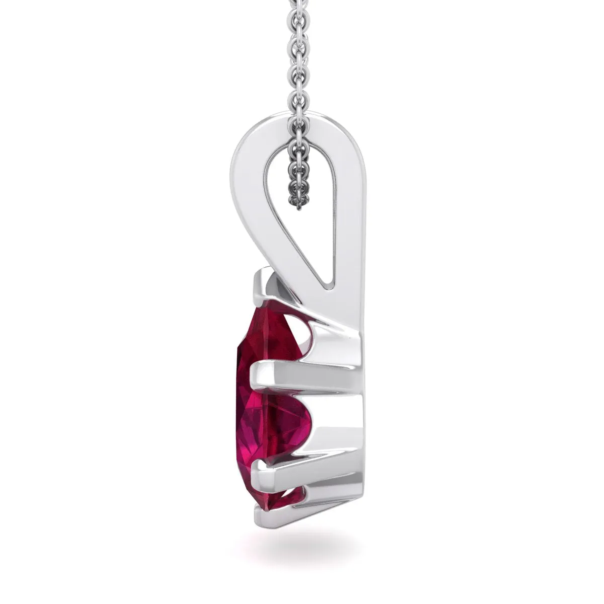 1 Carat Pear Shape Ruby Necklace In Sterling Silver, 18 Inches