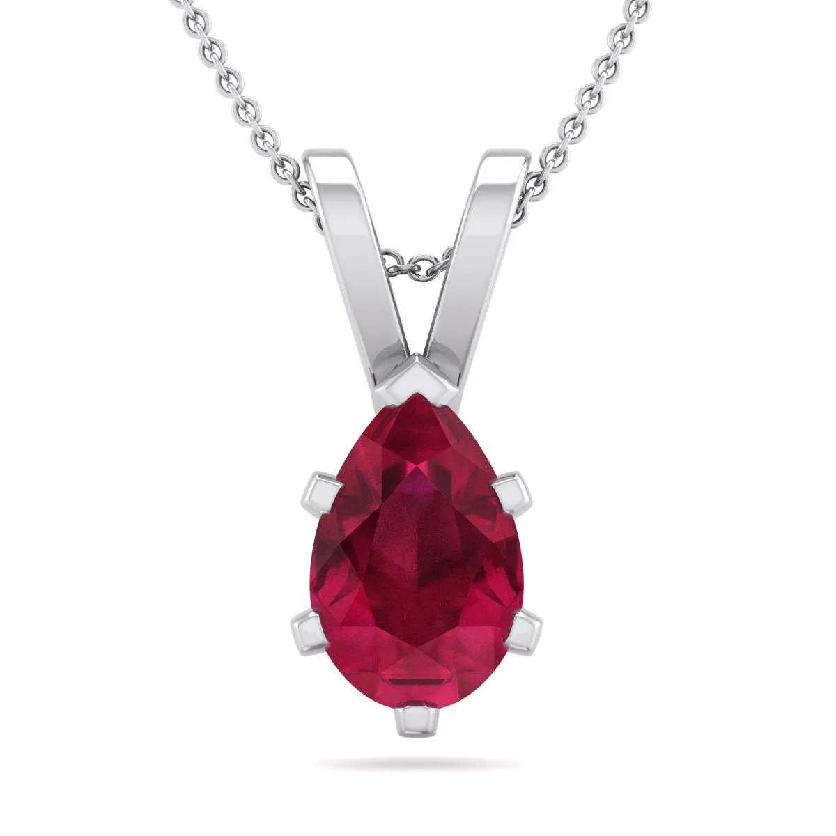 1 Carat Pear Shape Ruby Necklace In Sterling Silver, 18 Inches