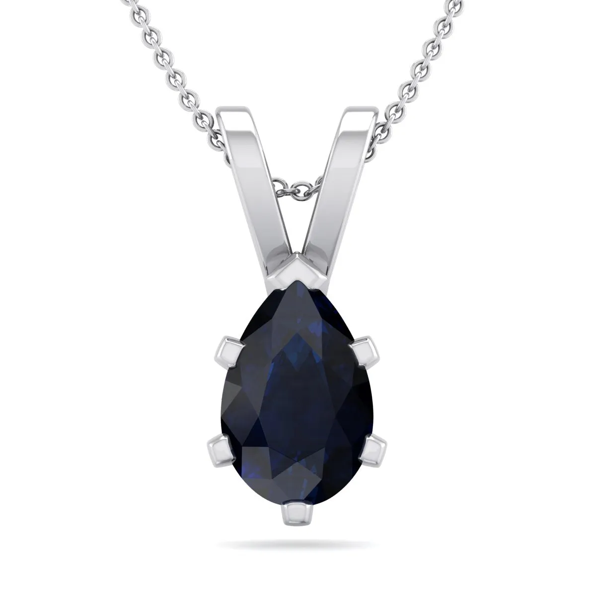 1 Carat Pear Shape Sapphire Necklace In Sterling Silver, 18 Inches