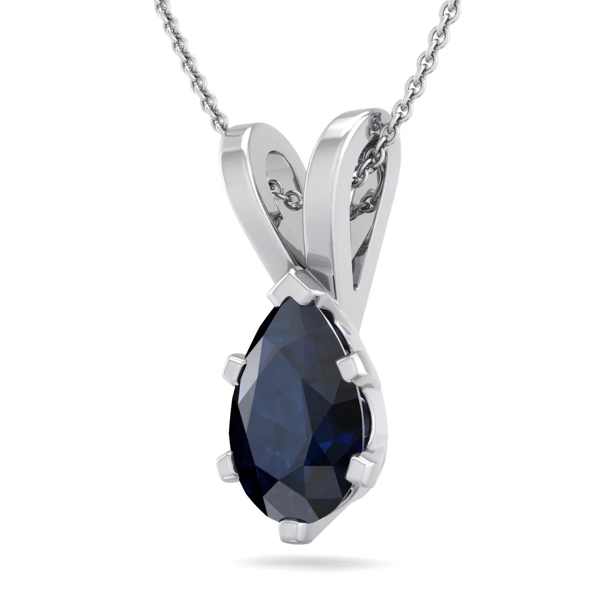 1 Carat Pear Shape Sapphire Necklace In Sterling Silver, 18 Inches