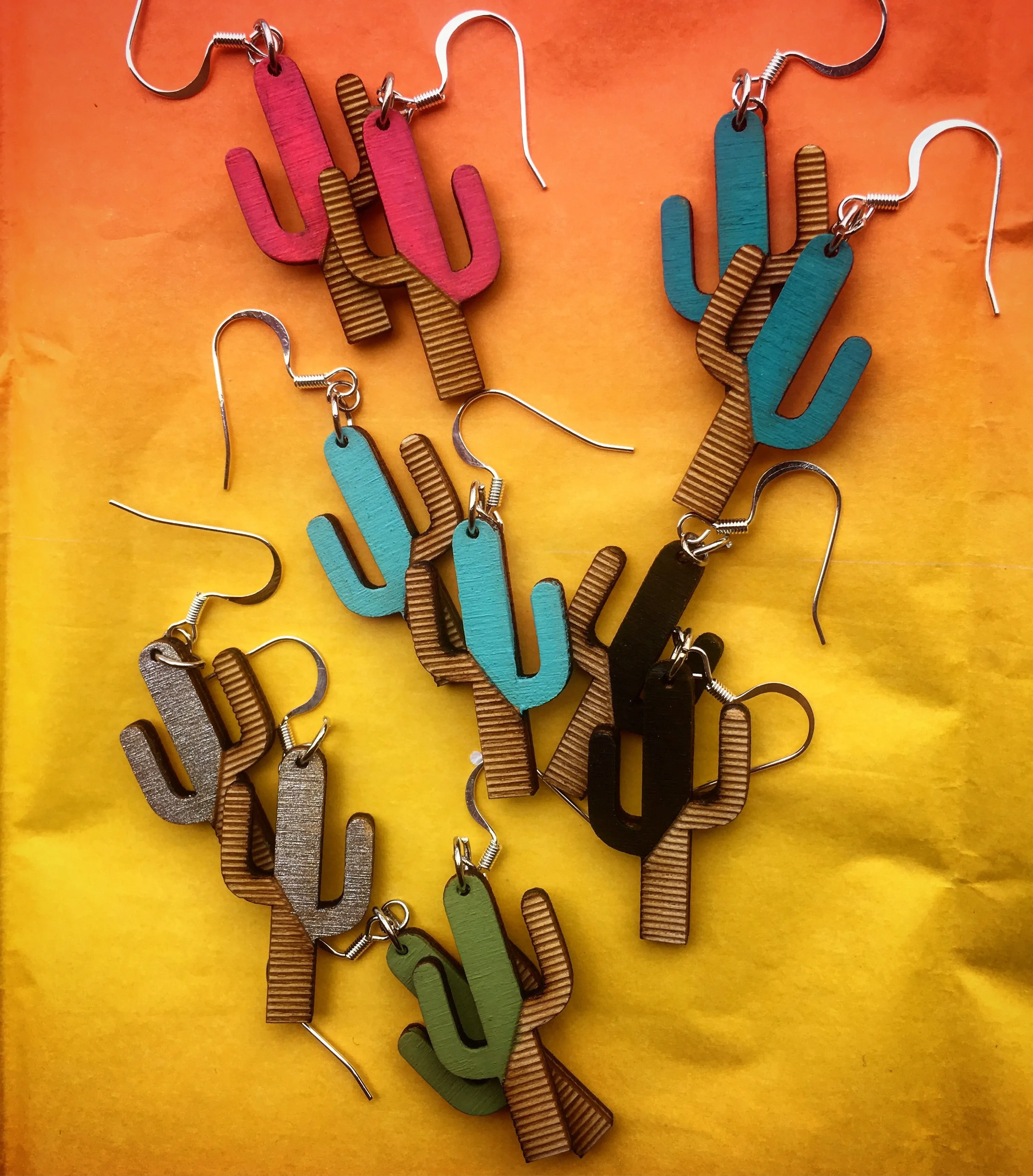 1 Saguaro  Wood Cactus Earrings