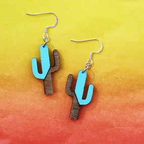 1 Saguaro  Wood Cactus Earrings