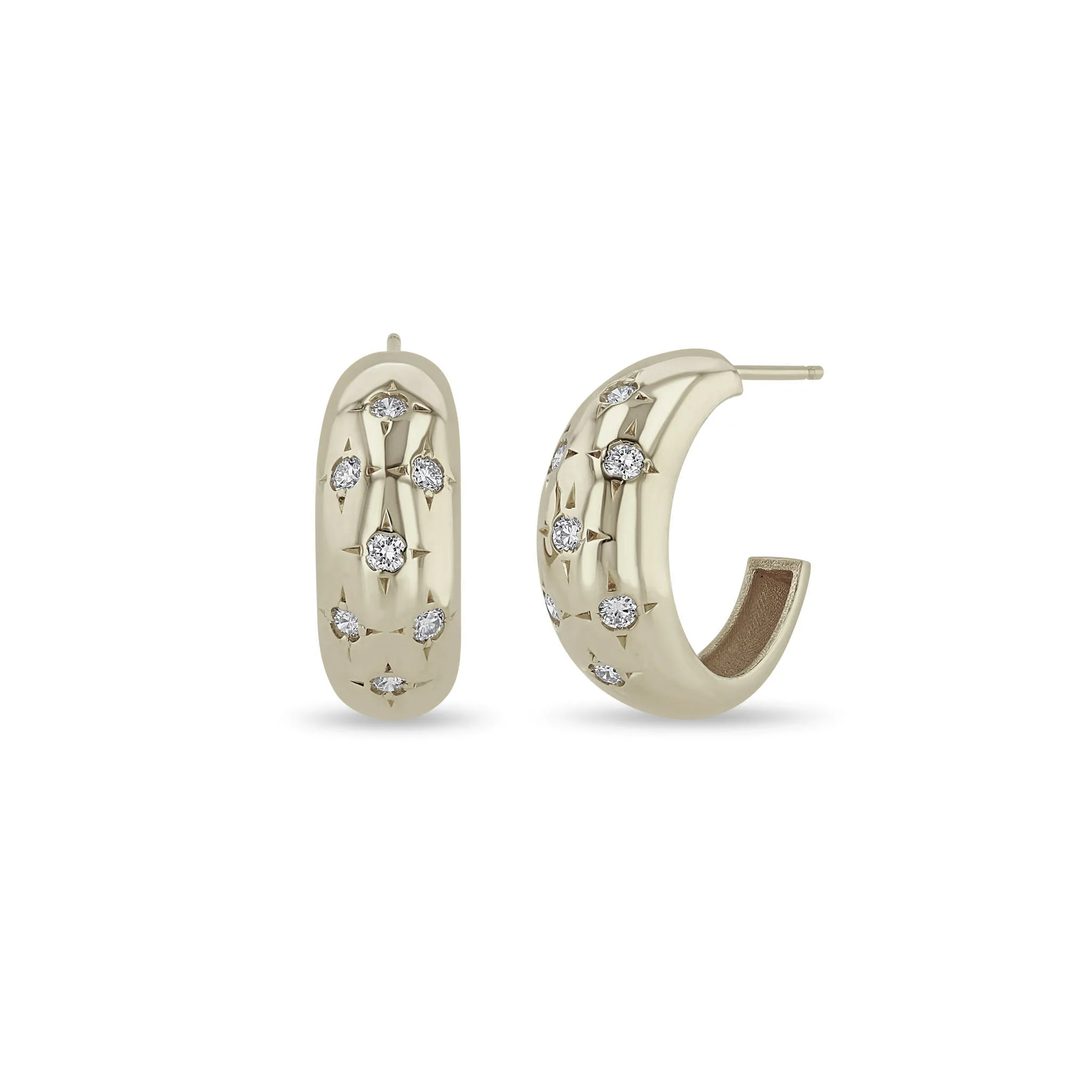 14k Scattered Star Set Diamonds Medium Aura Hoops