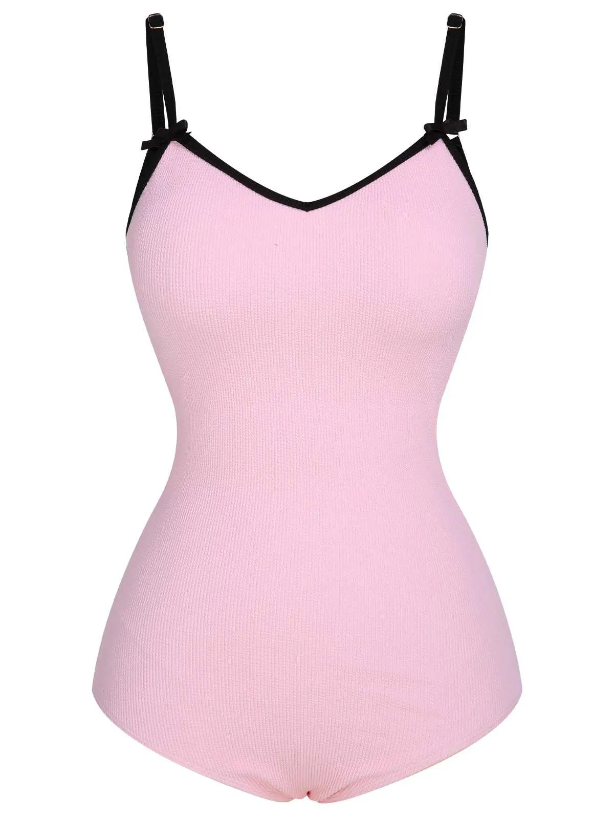 1950s Spaghetti Strap Bow One-Piece Swimsuit