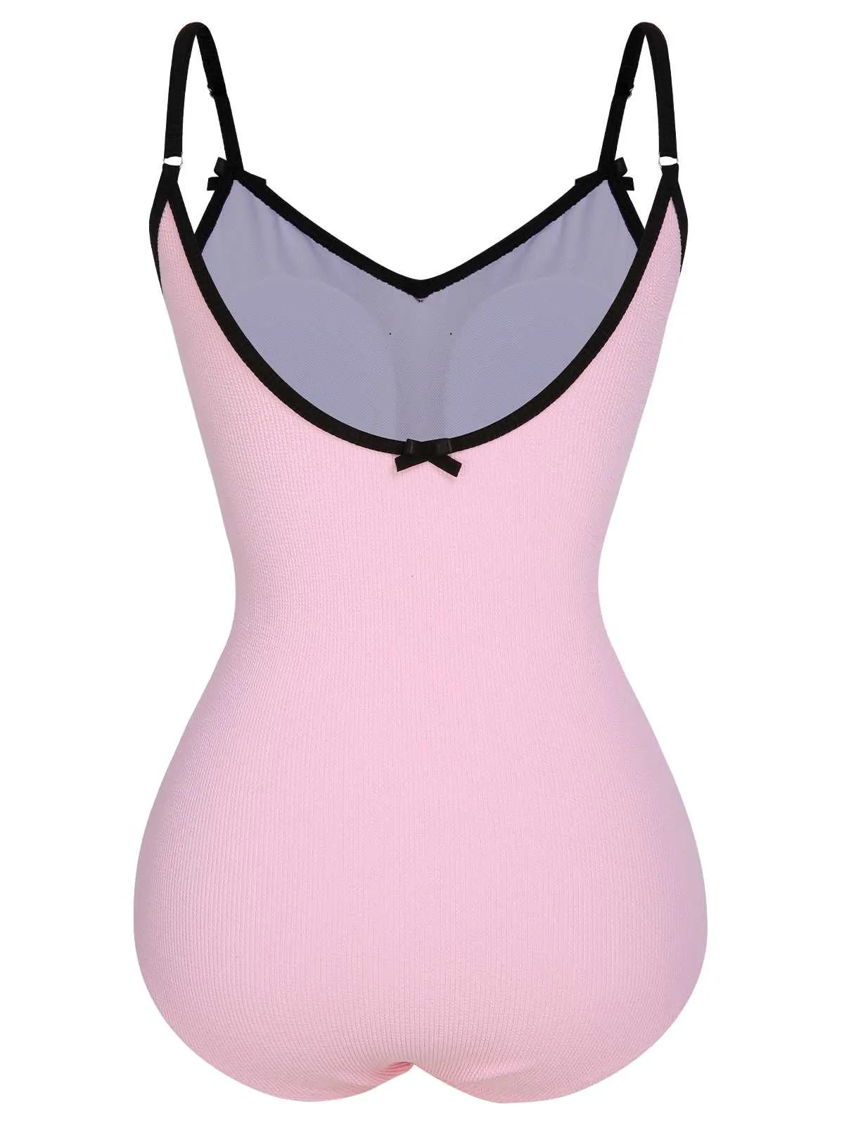 1950s Spaghetti Strap Bow One-Piece Swimsuit