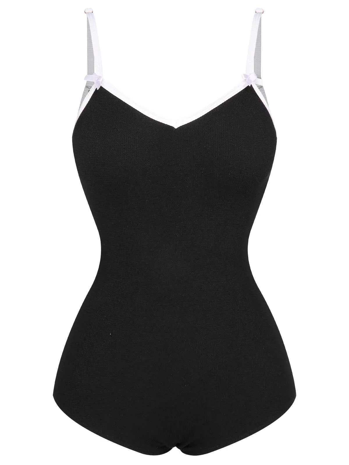 1950s Spaghetti Strap Bow One-Piece Swimsuit