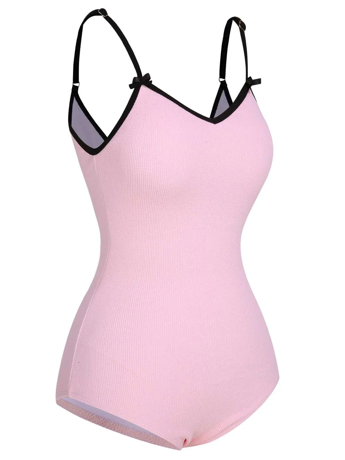 1950s Spaghetti Strap Bow One-Piece Swimsuit