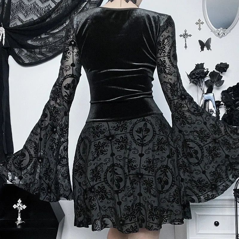 Amalthea Dark Ethereal Vampire Goth Bell Sleeve Dress