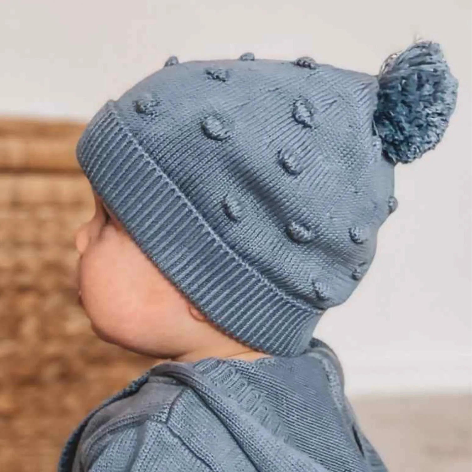 Baby Holland Popcorn Knit Beanie - Steel