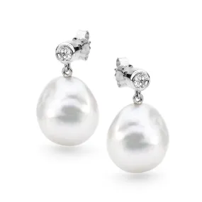 Baroque Australian pearl and diamond stud earrings