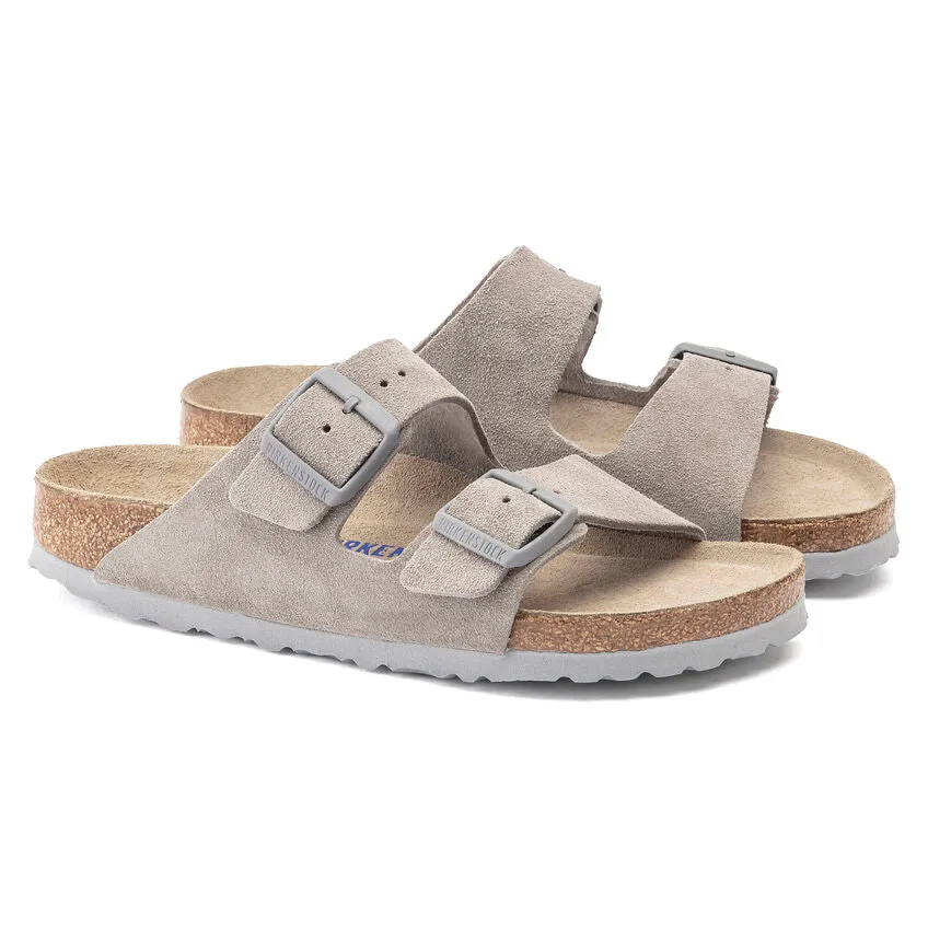 Birkenstock Women's Arizona Soft Footbed Suede Leather (Stone Coin - Narrow Fit)