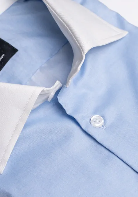 BLUE CHAMBRAY SHIRT - White Contrast Collar