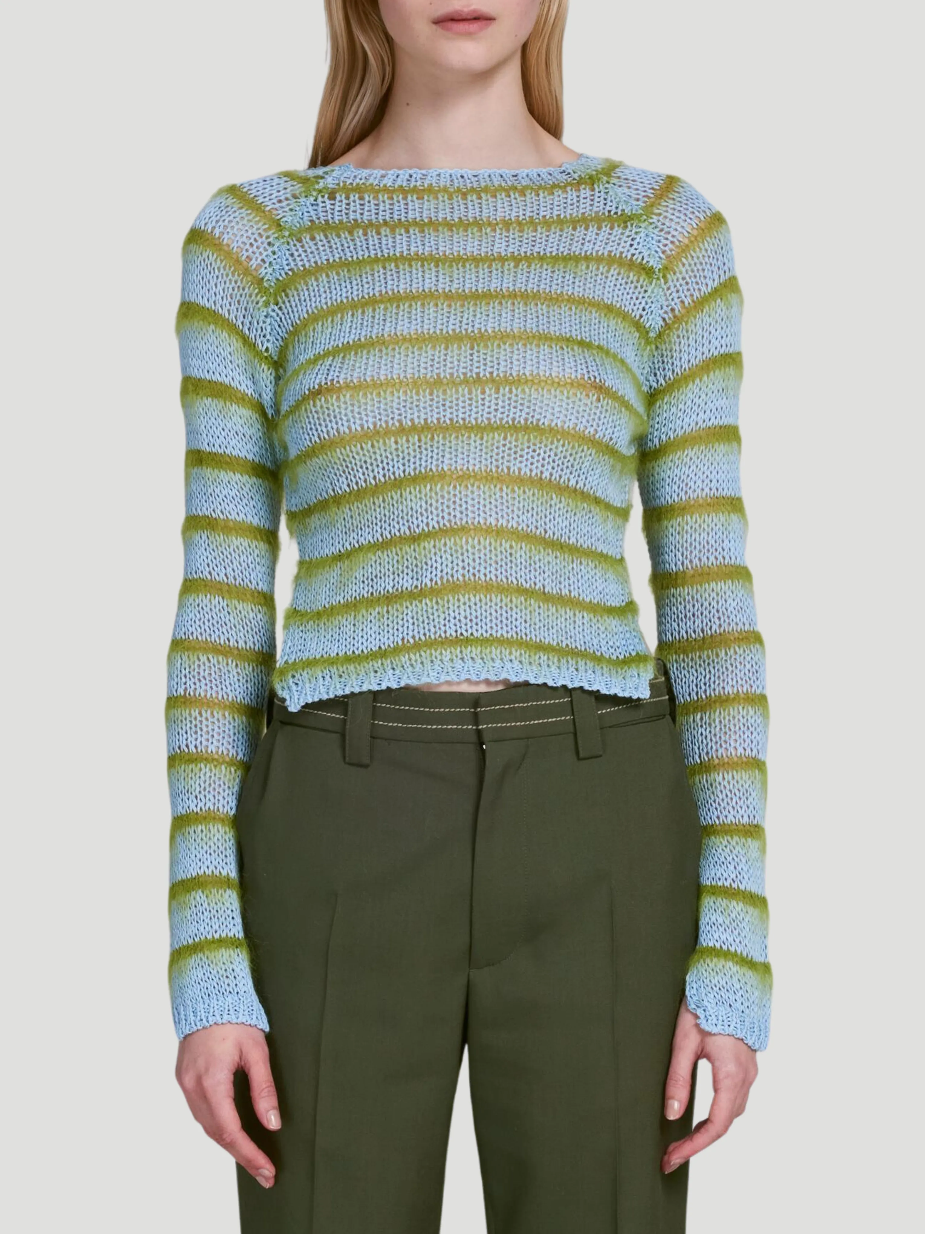 Boat Neck Brushed Stripes Sweater