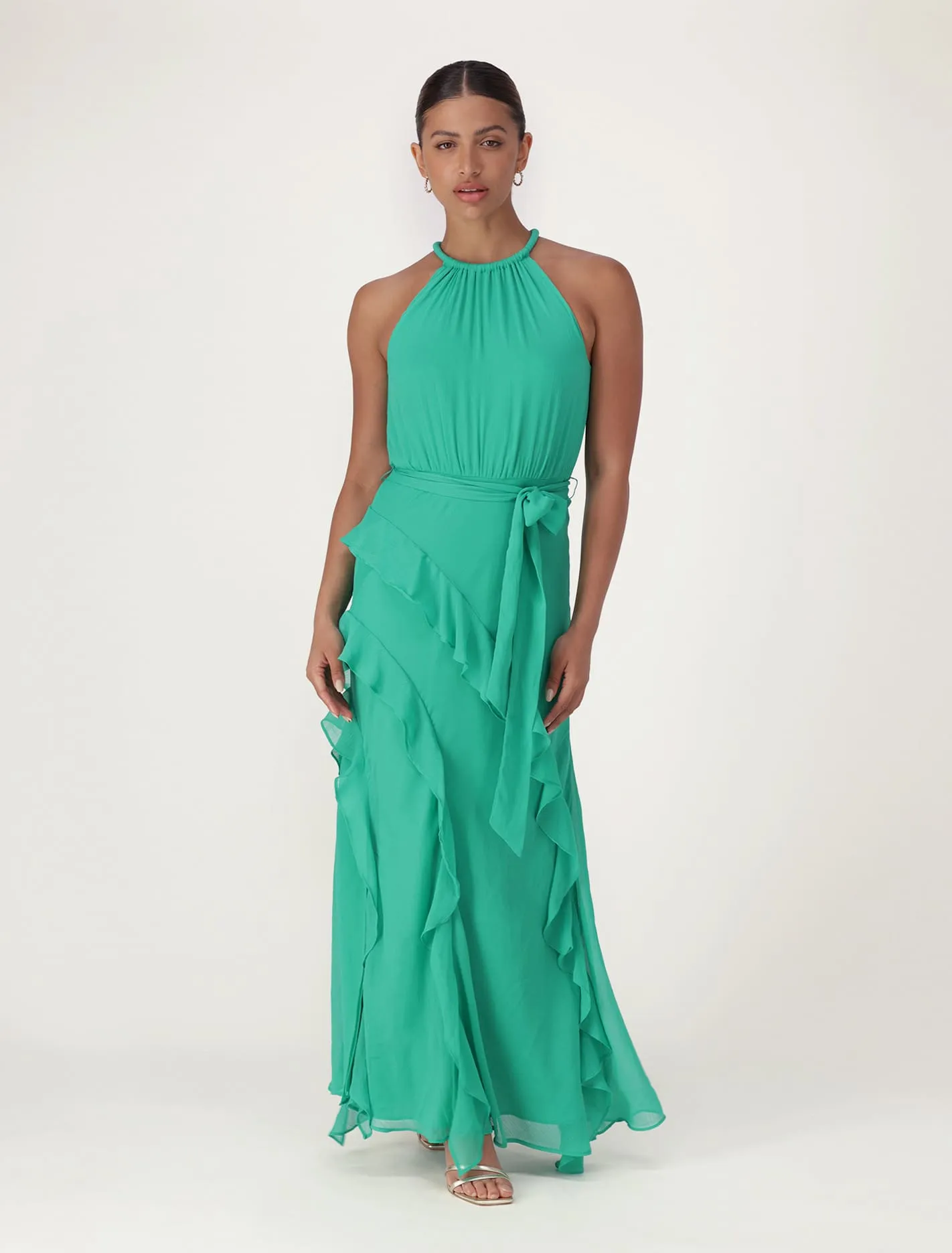 Bridie Halter Neck Ruffle Maxi Dress