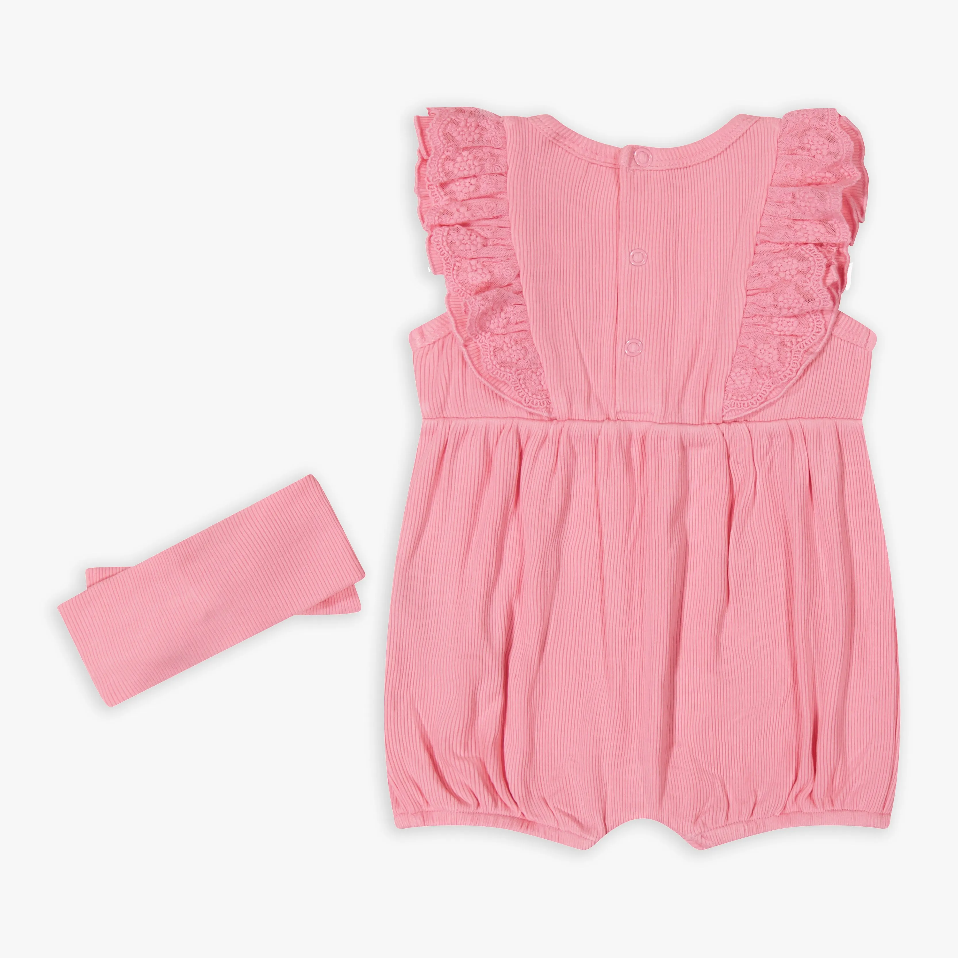 Bright Pink Rib Rayon Romper & Headband Set