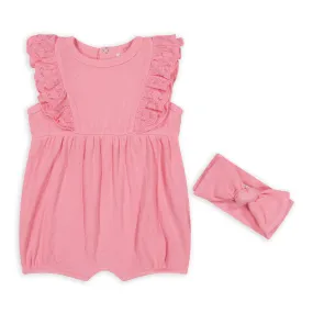 Bright Pink Rib Rayon Romper & Headband Set