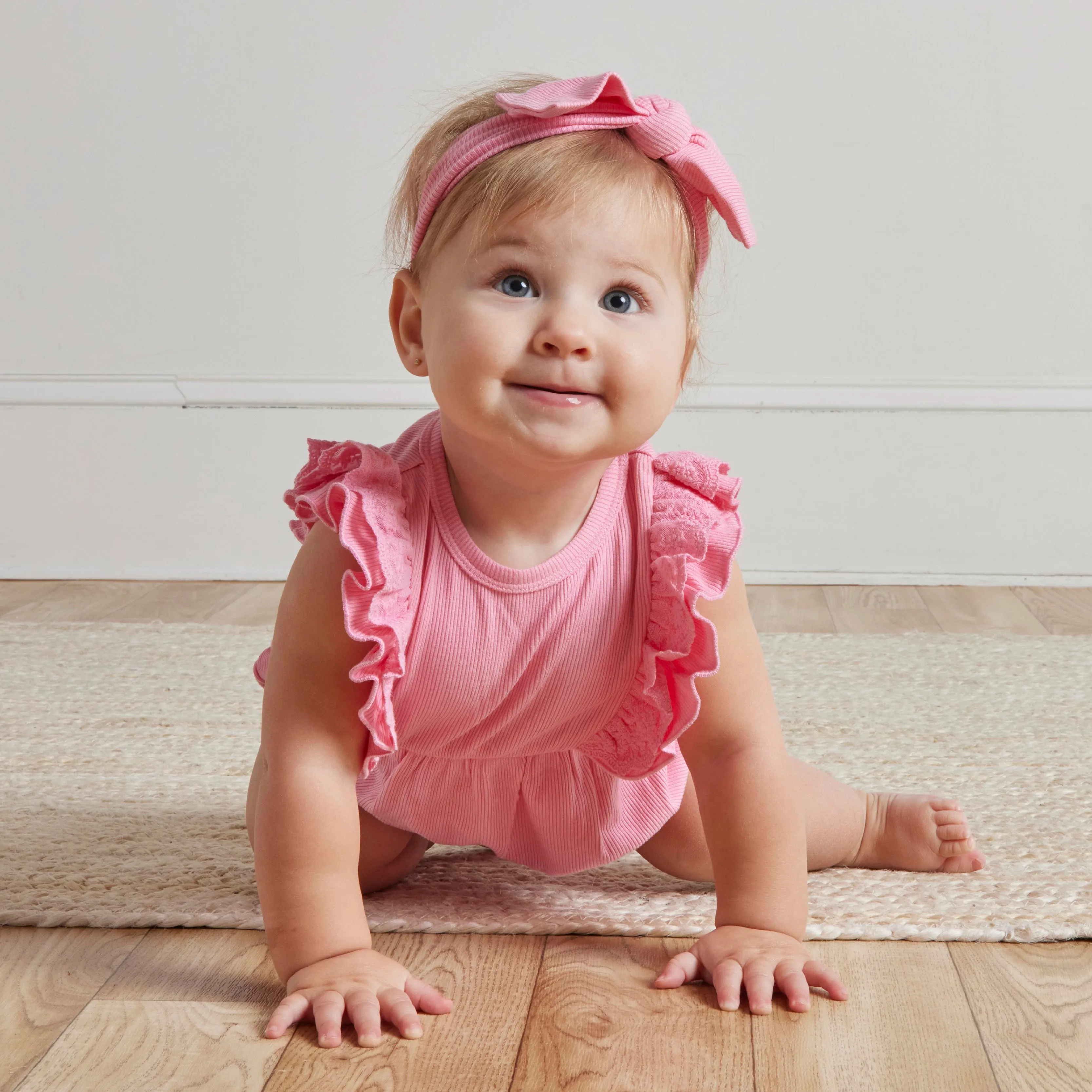 Bright Pink Rib Rayon Romper & Headband Set