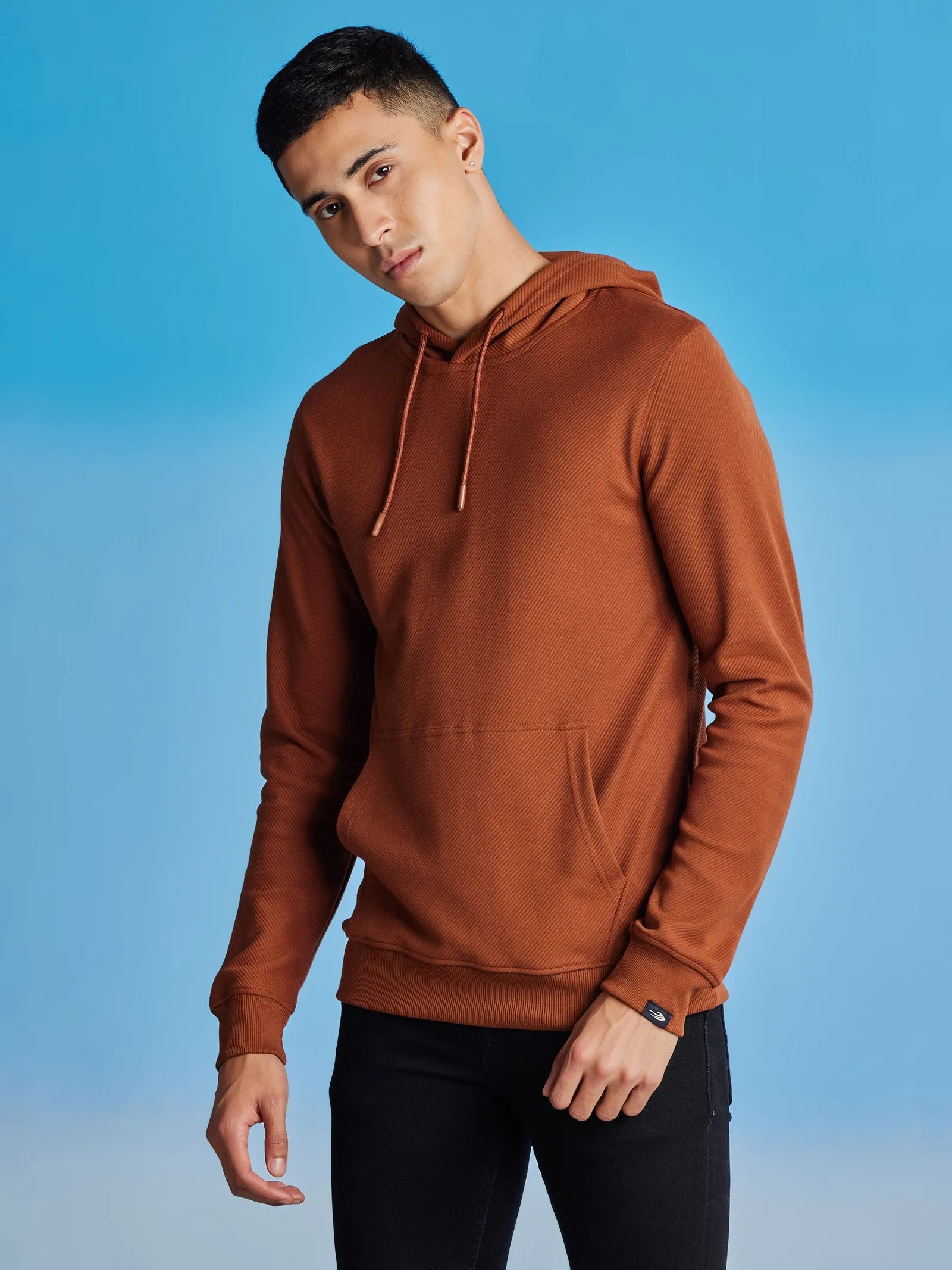 Brown Ottoman Crew Neck Hooded Sweatshirt