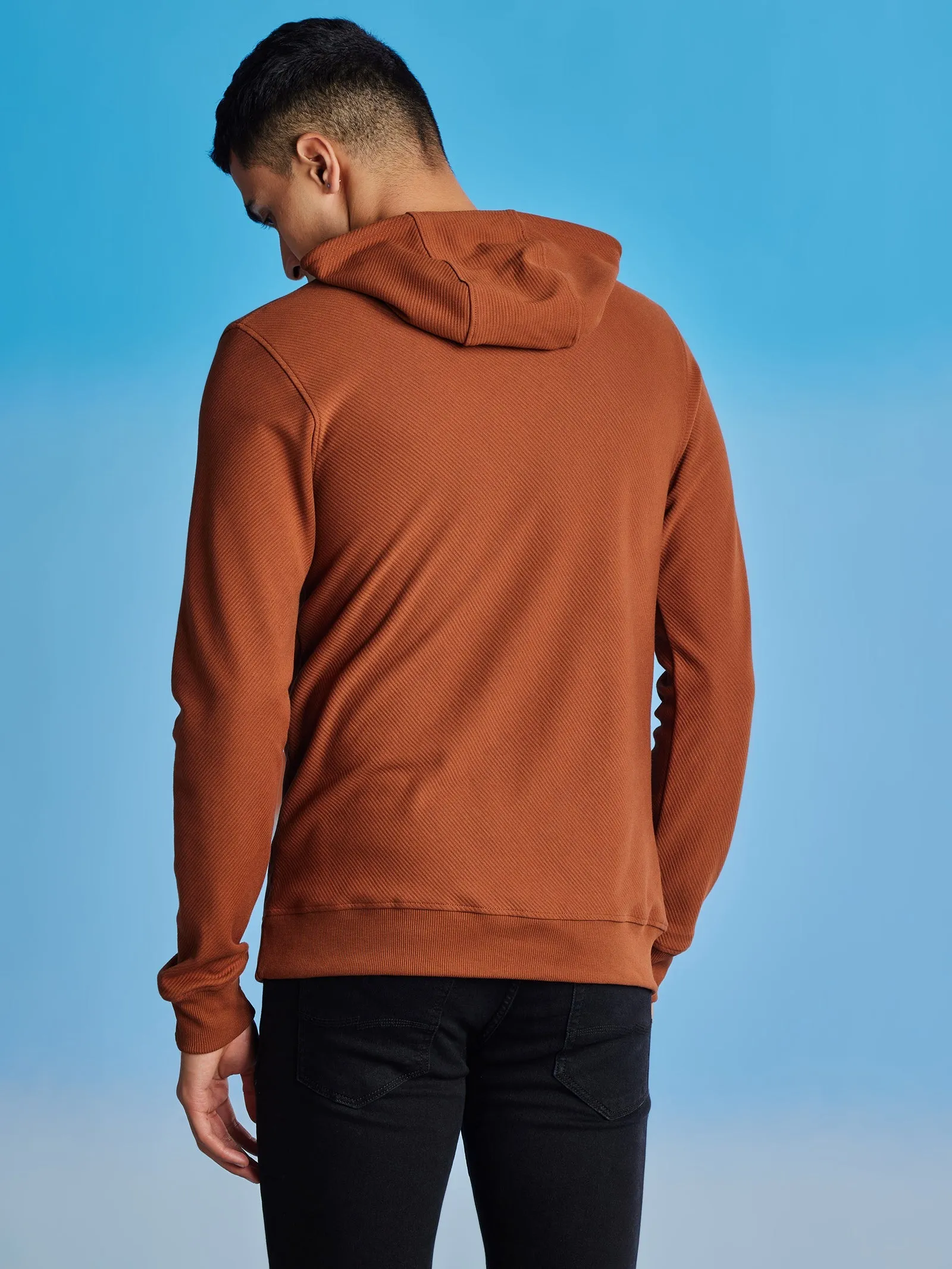 Brown Ottoman Crew Neck Hooded Sweatshirt