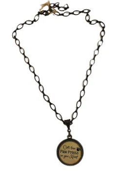 Cat Lovers Quote Pendant Necklace - Cats Leave Pawprints On Your Heart