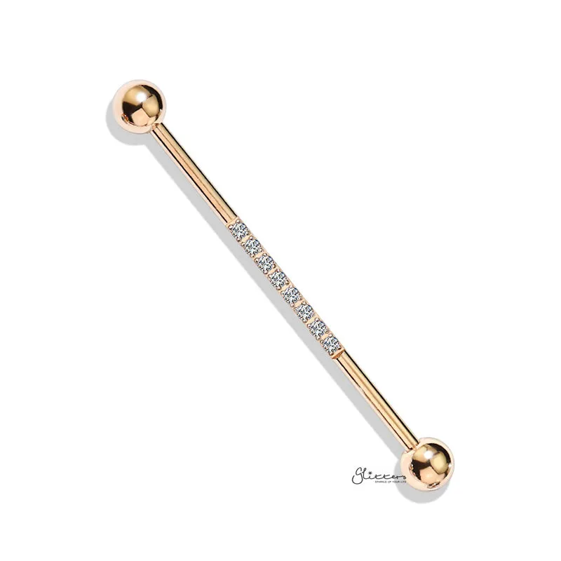 CNC Set Lined CZ Industrial Barbell - Rose Gold