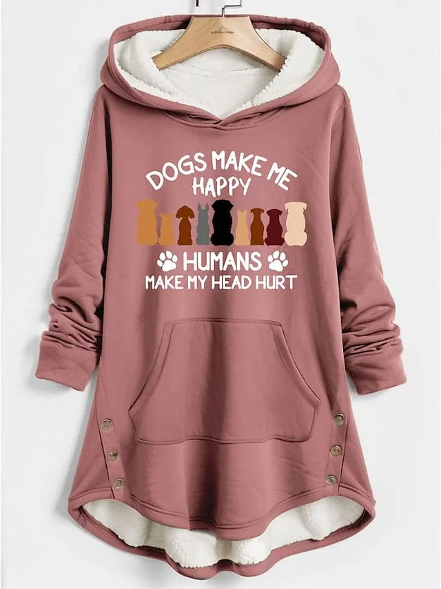 Cozy Women's Sherpa Fleece-Lined Hoodie with Dog Print