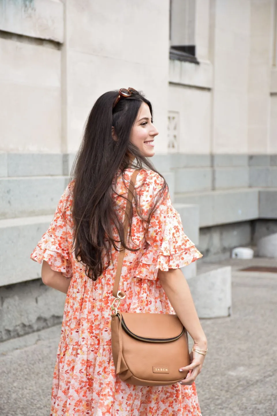 Felicity Orange Burst Floral Frill SS Tiered Mini Dress