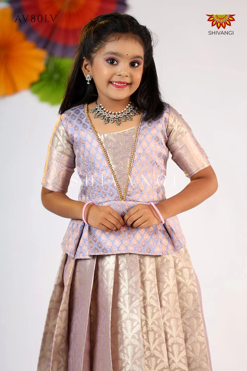 Girls Lavender Pastel Tissue Coconut Pattu Pavadai - Festive Wear