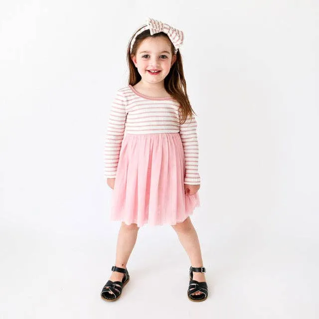 Girls Long Sleeve Parker Dress - Blush Stripe