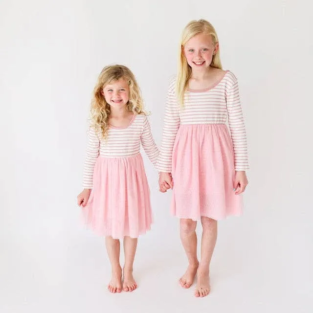 Girls Long Sleeve Parker Dress - Blush Stripe