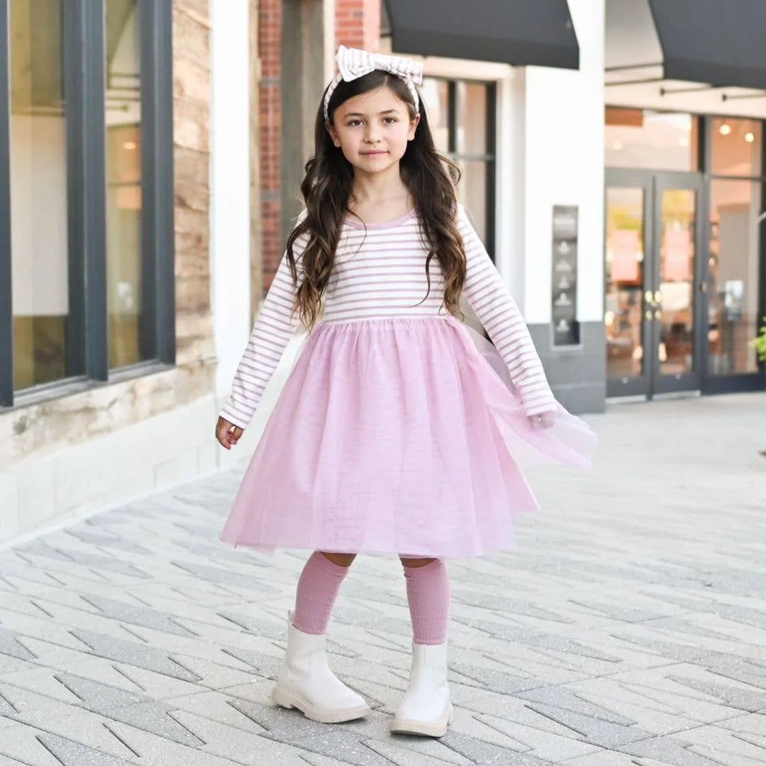 Girls Long Sleeve Parker Dress - Blush Stripe