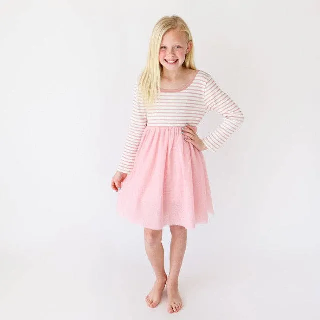 Girls Long Sleeve Parker Dress - Blush Stripe