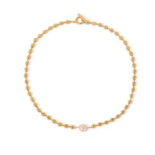 Gold Beaded Pearl Choker Necklace and Bracelet (Purchase Individually)