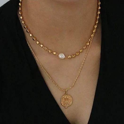 Gold Beaded Pearl Choker Necklace and Bracelet (Purchase Individually)