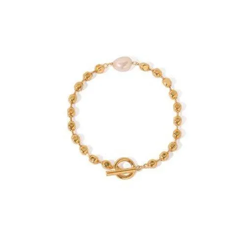 Gold Beaded Pearl Choker Necklace and Bracelet (Purchase Individually)