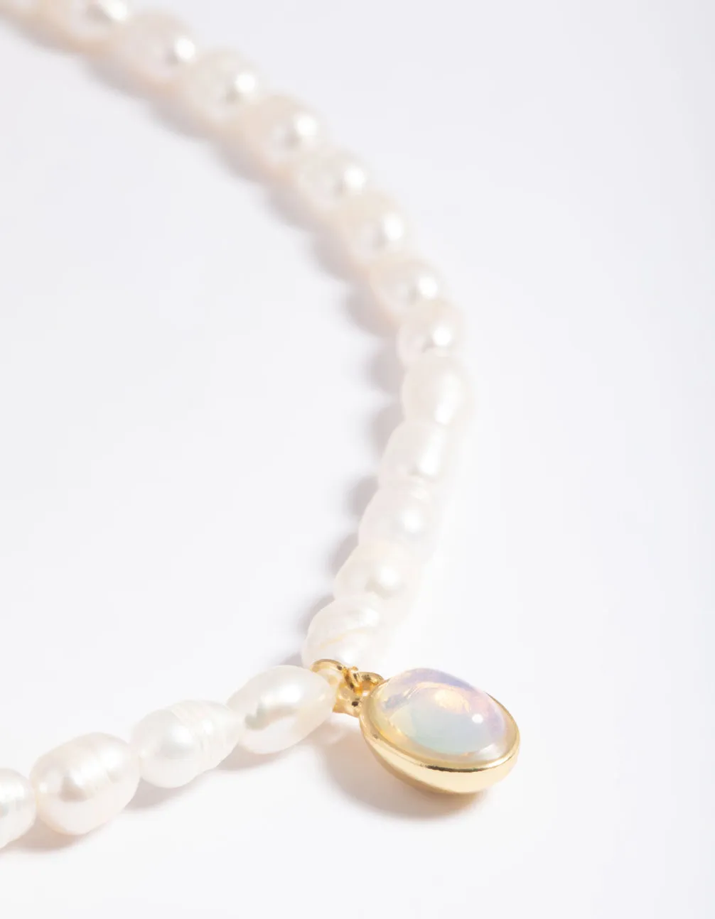 Gold Plated Freshwater Pearl Oval Drop Necklace