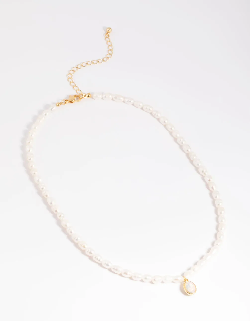 Gold Plated Freshwater Pearl Oval Drop Necklace