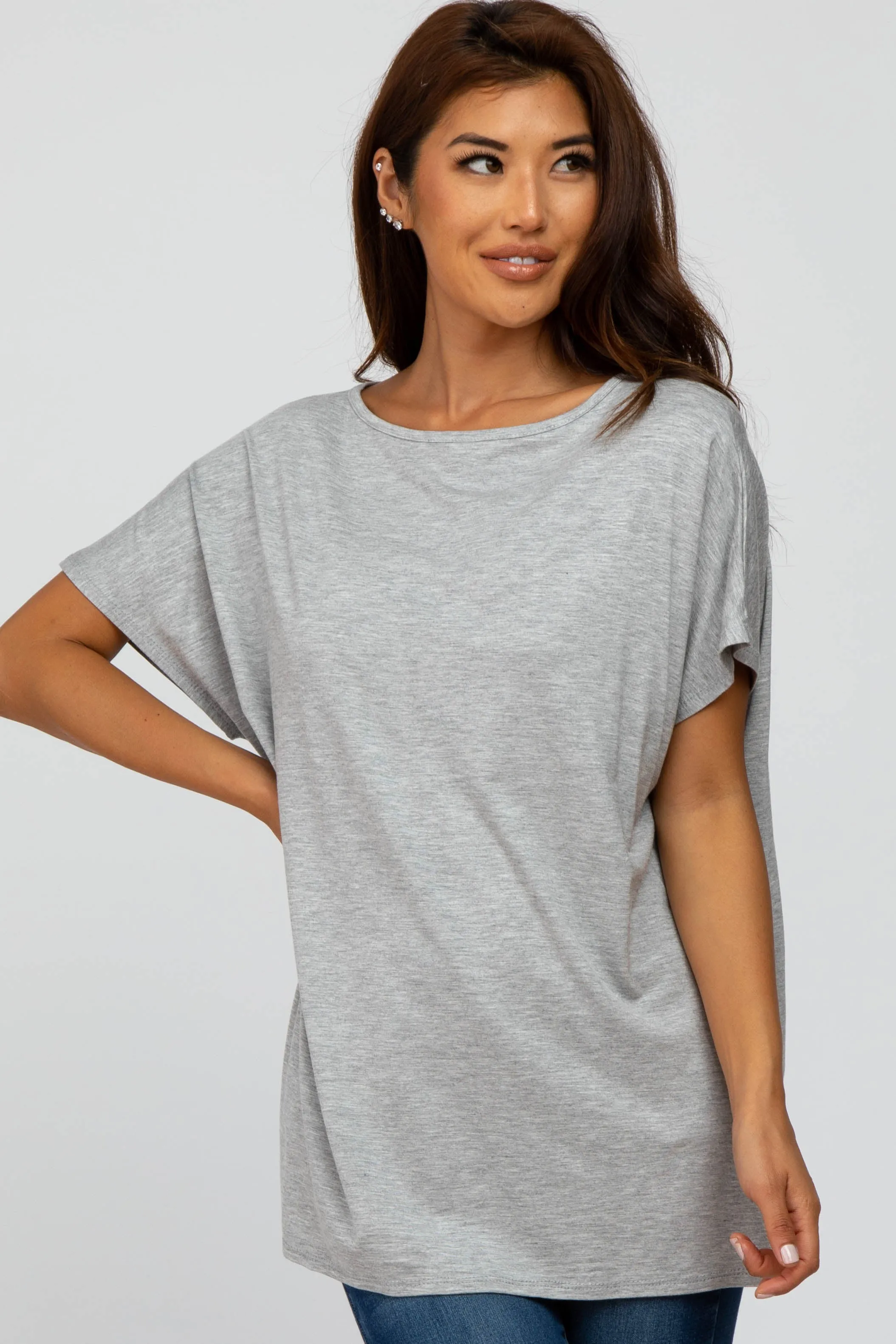 Heather Grey Short Sleeve Boatneck Maternity Top