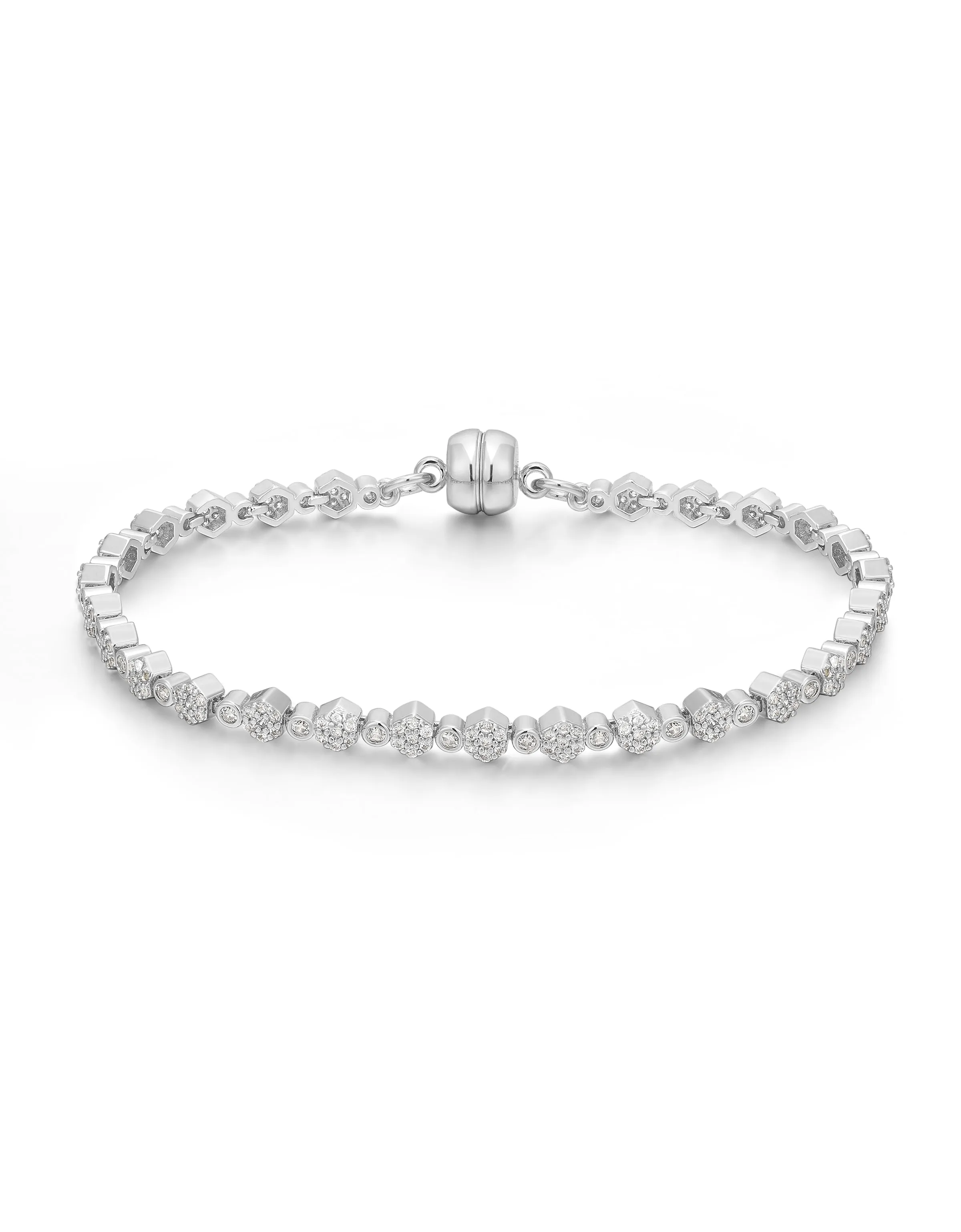 Hex Pave Disc Bracelet- Silver