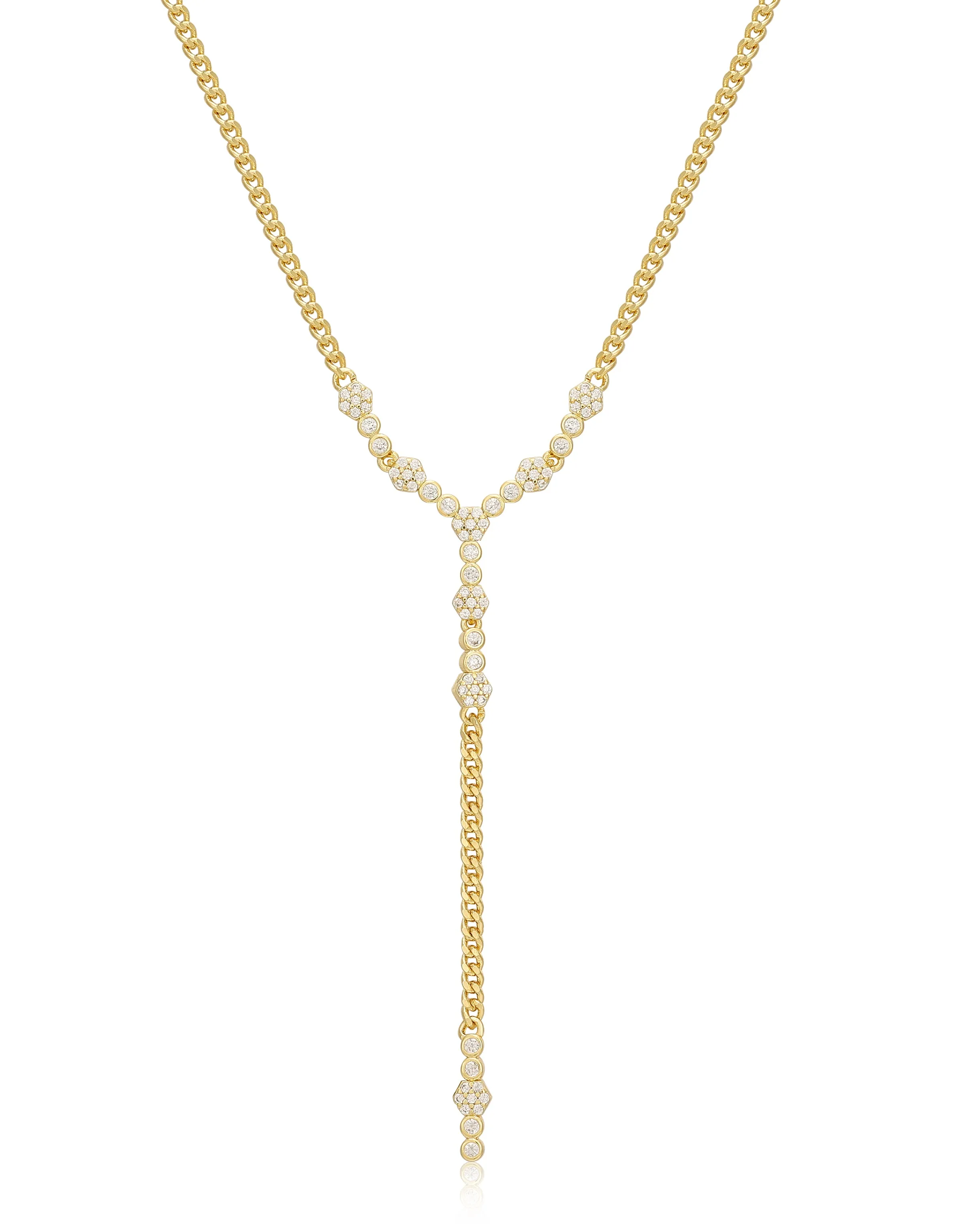 Hex Pave Disc Lariat- Gold