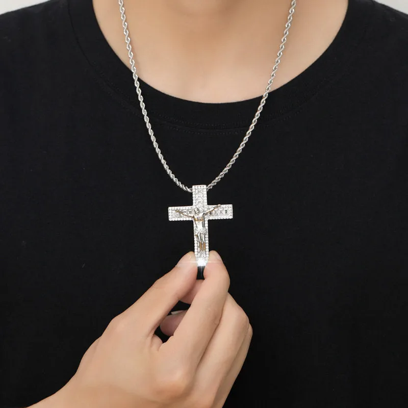 Iced Out Jesus Crucifix Cross Pendant - Gold