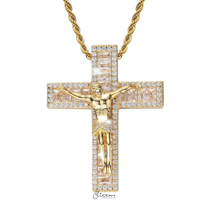 Iced Out Jesus Crucifix Cross Pendant - Gold