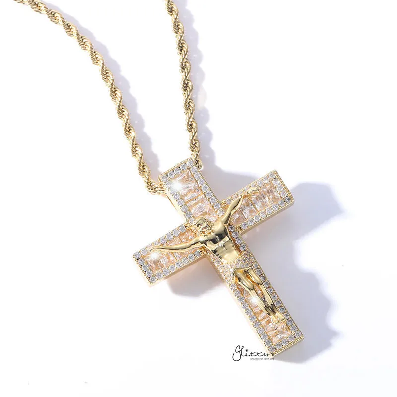 Iced Out Jesus Crucifix Cross Pendant - Gold