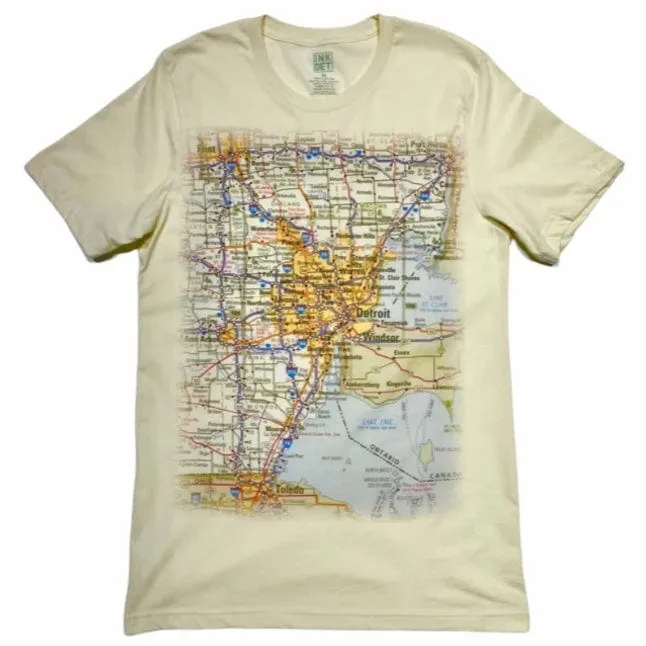 Ink Detroit Metro Detroit Area Map T Shirt (Natural) 9306