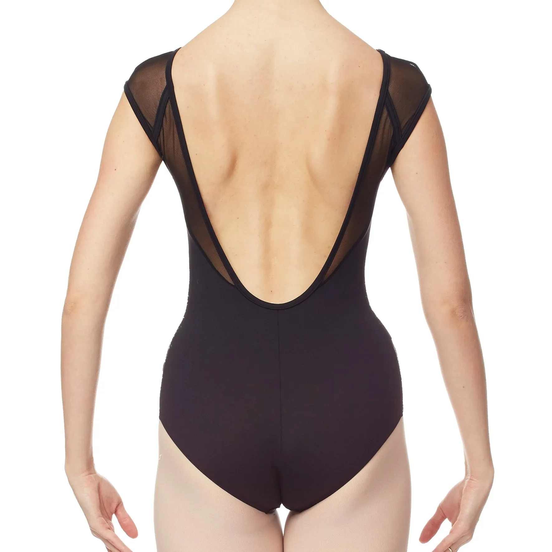 Intermezzo Mesh Cap Sleeve Low Back Leotard