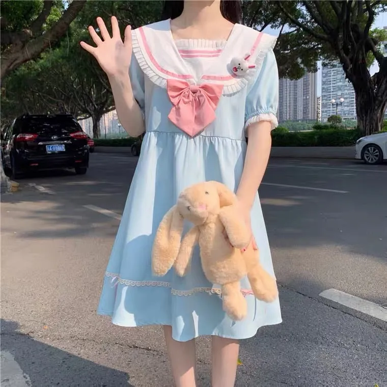 JAPANESE CUTE RABBIT EARS NAVY COLLAR DRESS BY50040