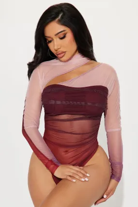 Keep You Around Mesh Bodysuit - Wine/combo