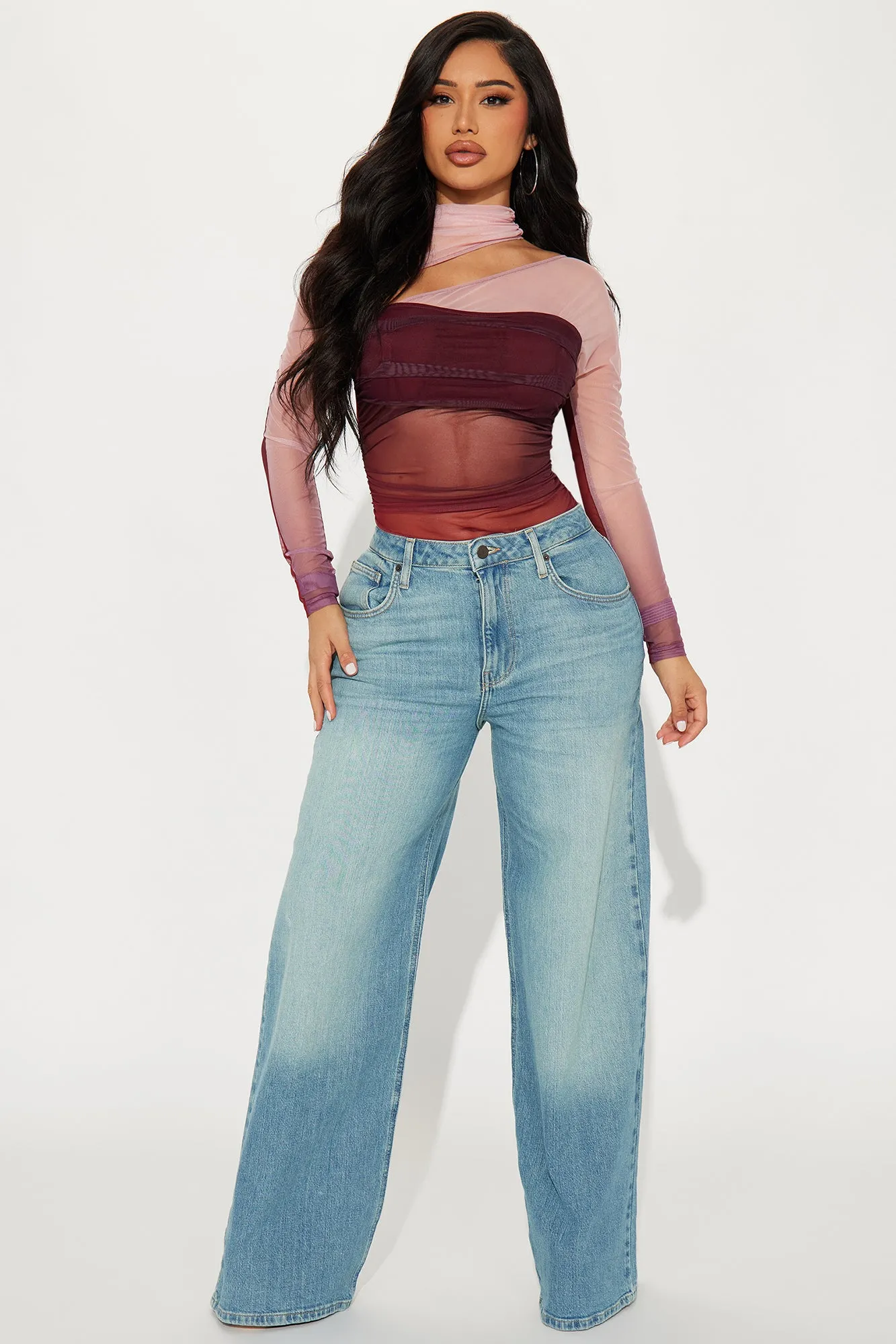 Keep You Around Mesh Bodysuit - Wine/combo